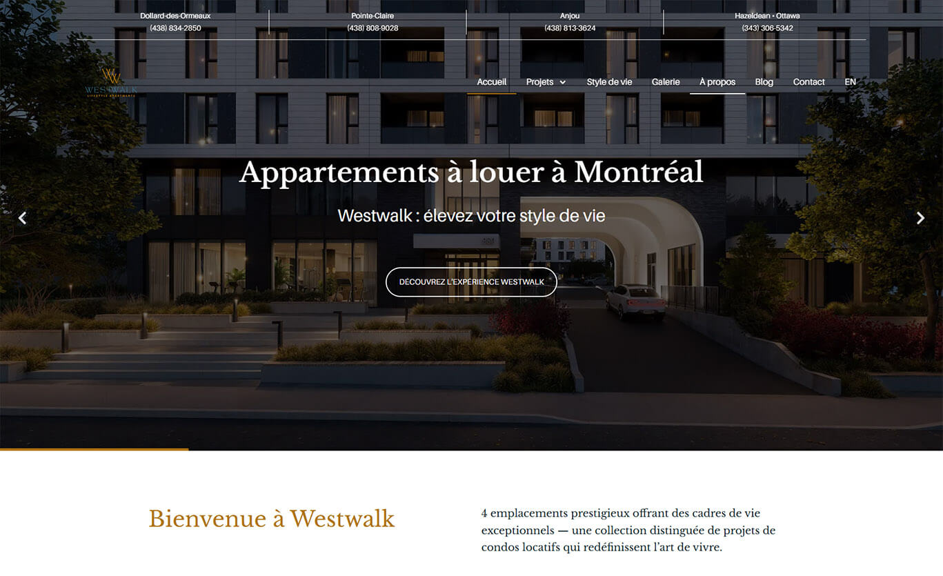 Conception site web et marketing immobilier pour Westwalk